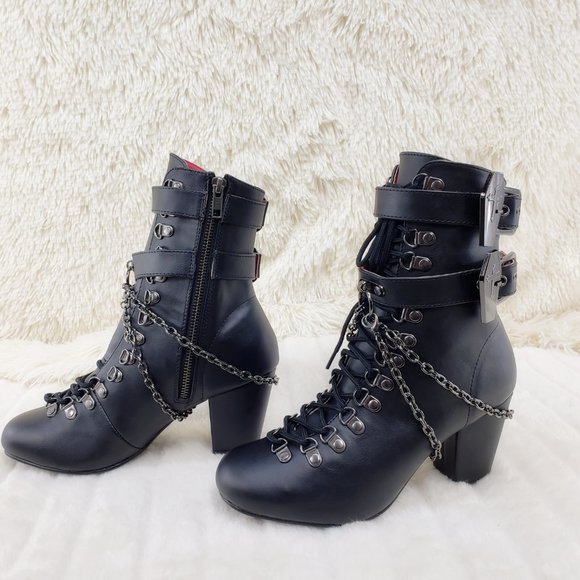 Vivika Goth Granny Ankle Boots Coffin Straps & Chain - Picture 9 of 16